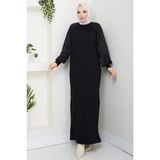 Pamuk Butik Kadın Kolu Ipek Kupra Merserize Triko Elbise -PMK484 - Siyah - Standart
