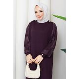 Pamuk Butik Kadın Kolu Ipek Kupra Merserize Triko Elbise -PMK529 - Mürdüm - Standart
