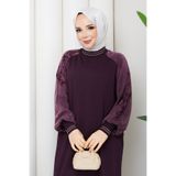 Pamuk Butik Kadın Kolu İpek Kupra Simli Şerit Detaylı Merserize Triko Elbise