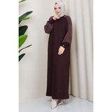 Pamuk Butik Kadın Kolu Ipek Kupra Yarım Balıkçı Yaka Merserize Triko Elbise -PMK497 - Acı Kahve - Standart