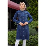 Pamuk Butik Kadın Kot Ceket Altı Püsküllü Rahat Kullanım İçin Şık Tasarım - Koyu Mavi - 40
