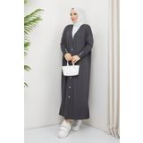 Pamuk Butik Kadın Merserize Düğme Detaylı Tam Boy Triko Hırka Füme