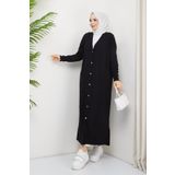 Pamuk Butik Kadın Merserize Düğme Detaylı Tam Boy Triko Hırka Siyah