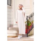 Pamuk Butik Kadın Merserize Pileli Gipe Detaylı Triko Elbise -PMK345 - Taş - Standart