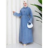 Pamuk Butik Kadın Reglan Kol Salaş Rahat Kesim Yandan Cepli Kot Elbise -PMK523 - Mavi - 46 - 48