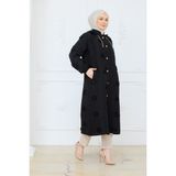 Pamuk Butik Kadın Saçaklı Büyük Beden Kapitone Kap -PMK526 - Siyah - 50 - 52