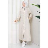 Pamuk Butik Kadın Soğan Desenli Tünel Geçişli Tam Boy Kapitone Mont -PMK506 - Krem