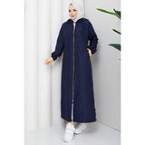 Pamuk Butik Kadın Soğan Desenli Tünel Geçişli Tam Boy Kapitone Mont -PMK506 - Lacivert - 48