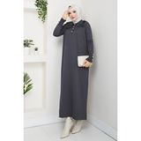 Pamuk Butik Kadın Yakası Dantelli Merserize Triko Elbise -PMK466 - Antrasit - Standart