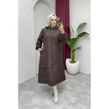 Pamuk Butik Kadın Yandan Cepli Çıkarılabilir Kapüşonlu Kapitone Mont -PMK510 - Kahverengi - 46