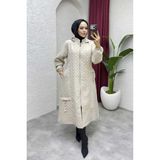Pamuk Butik Kadın Yandan Cepli Çıkarılabilir Kapüşonlu Kapitone Mont -PMK510 - Krem - 52