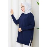 Pamuk Butik Kadın Yandan Fermuarlı Rayon Merserize Triko Tunik -PMK543 - Lacivert - Standart