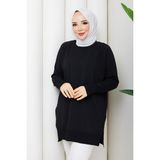 Pamuk Butik Kadın Yandan Fermuarlı Rayon Merserize Triko Tunik -PMK543 - Siyah - Standart