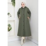 Pamuk Butik Kadın Zincir Detaylı Kapüşonlu Kapitone Mont -PMK475 - Haki