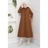 Pamuk Butik Kadın Zincir Detaylı Kapüşonlu Kapitone Mont -PMK475 - Taba