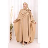 Pamuk Çiçek Detaylı Elbise Abaya Şal Hediye 8009 Vizon