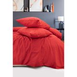 Pamuk Çizgili Saten Nevresim Takımı Çift Kişilik Çarşafı Lastikli - Kırmızı - 200 x 220 cm