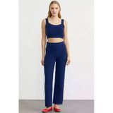 Pamuk Crop Pantolon Triko Takım - Lacivert