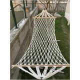 Pamuk Hamak Çift Makrome Örgülü Tek Kişilik Salıncak 10 Metre Bağlama İpi Dahil Konforlu 95x220 cm - Beyaz - Bej