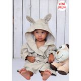 Pamuk Hanım Pamuklu Yumuşacık Unisex Kız-Erkek Çocuk Havlu Bornoz Kulaklı Tavşan/bej - 1 - 2 Yaş