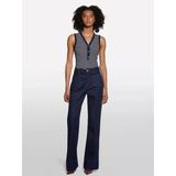 Pamuk Karışımlı Önü Yama Cepli Bol Paça Denim Pantolon Kadın Mavi Pantolon - 325A448qlf07g