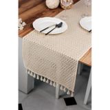 Pamuk Örme Püsküllü Krem Dantel Runner 35x145 Cm Sunum Örtüsü