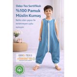 Pamuk Pazen Çift Kat Müslin Bebek Uyku Tulumu - Mavi Renk Yazlık 0.5 Tog Terletmeyen Tulum - İndigo - Mavi - 5 - 6 Yaş