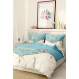 Pamuk Saten Lastikli Çarşaf Deluxe Çift Kişilik 3D Blue Nevresim Takımı - Mavi - Beyaz - Standart