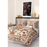 Pamuk Saten Lastikli Çarşaf Deluxe Çift Kişilik 3D Damask Nevresim Takımı - Kahverengi - Standart