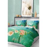 Pamuk Saten Lastikli Çarşaf Deluxe Çift Kişilik 3D Flowers Nevresim Takımı - Renkli - Standart