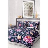 Pamuk Saten Lastikli Çarşaf Deluxe Çift Kişilik 3D Lotus Nevresim Takımı - Renkli - Standart
