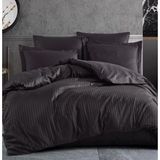 Pamuk Saten / Polycotton - Çizgili Nevresim Takımı / Çift Kişilik (%100 Pamuk) - Siyah - 200 x 240 cm