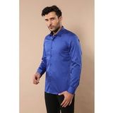 Pamuk Saten Slim Fit Desensiz Mavi Erkek Gömlek - Wessi