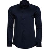 Pamuk Saten Slim Fit Uzun Kollu Lacivert Uzun Kollu Düz Gömlek - 3XL