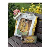 pamukcanta Gustav Klimt Kanvas Bez Çanta& Makyaj Çantası Yıkanabilir Metal Çıtçıtlı Cepli (2'li Set)