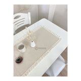 pamukidea 40x100 cm | Yıkanmış Buldan Keten Krem Püsküllü - Ponponlu %100 Pamuklu Runner, Sehpa - Masa Örtüsü