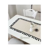 pamukidea 40x100 cm | Yıkanmış Buldan Keten Siyah Püsküllü - Ponponlu %100 Pamuklu Runner, Sehpa - Masa Örtüsü