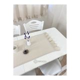 pamukidea 45x145 cm | Yıkanmış Buldan Keten Dokuma Fırfırlı %100 Pamuklu Runner, Sehpa - Masa Üstü Örtüsü