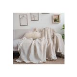 pamukidea 500x200 cm L - Köşe Koltuk Fırfırlı %100 Pamuklu Natural Buldan Keten Çekyat - Koltuk Örtüsü