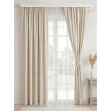 PAMUKIDEA Sade Düz %100 Pamuklu Natural Buldan Keten Perde - Tek Kanat - (En x Boy) - Açık Bej - 220 x 220 cm