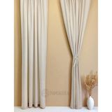 PAMUKIDEA Sade Düz %100 Pamuklu Natural Buldan Keten Perde - Tek Kanat - (En x Boy) - Açık Bej - 300 x 280 cm