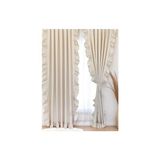 PAMUKIDEA Üç Kenarı Fırfırlı %100 Pamuklu Natural Buldan Keten Perde - Tek Kanat - (En x Boy) - 200 x 270 cm - Açık Bej
