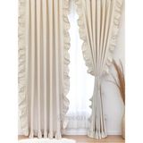 PAMUKIDEA Üç Kenarı Fırfırlı %100 Pamuklu Natural Buldan Keten Perde - Tek Kanat - (En x Boy) - 400 x 250 cm - Açık Bej