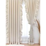 PAMUKIDEA Üç Kenarı Fırfırlı %100 Pamuklu Natural Buldan Keten Perde - Tek Kanat - (En x Boy) - 70 x 260 cm - Açık Bej