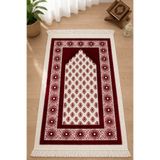 Pamuklife Ultra Lüks Kadife Dokuma Seccade Yumuşak Dokulu Saçaklı Mihrimah Desenli Namaz Seccadesi Bordo