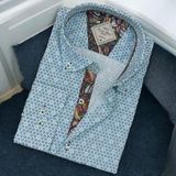 Pamuklu Açık Mavi Desenli Uzun Kollu Erkek Gömlek (Slim Fit Kalıp)