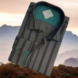 Pamuklu Antrasit Uzun Kollu Çizgi Bloklu Erkek Gömlek (Slim Fit Kalıp)