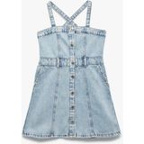Pamuklu Askılı Düğmeli Cepli Denim Elbise - 13 - 14 Yaş - Mavi