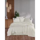 Pamuklu Beğenal Premium Çift Kişilik Nakışlı Pike Takımı - Krem - 240 X 260 cm