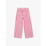 Pamuklu Beli Bağcıklı Çizgili Kısa Geniş Paça Pantolon - Crop Wide Leg Jeans